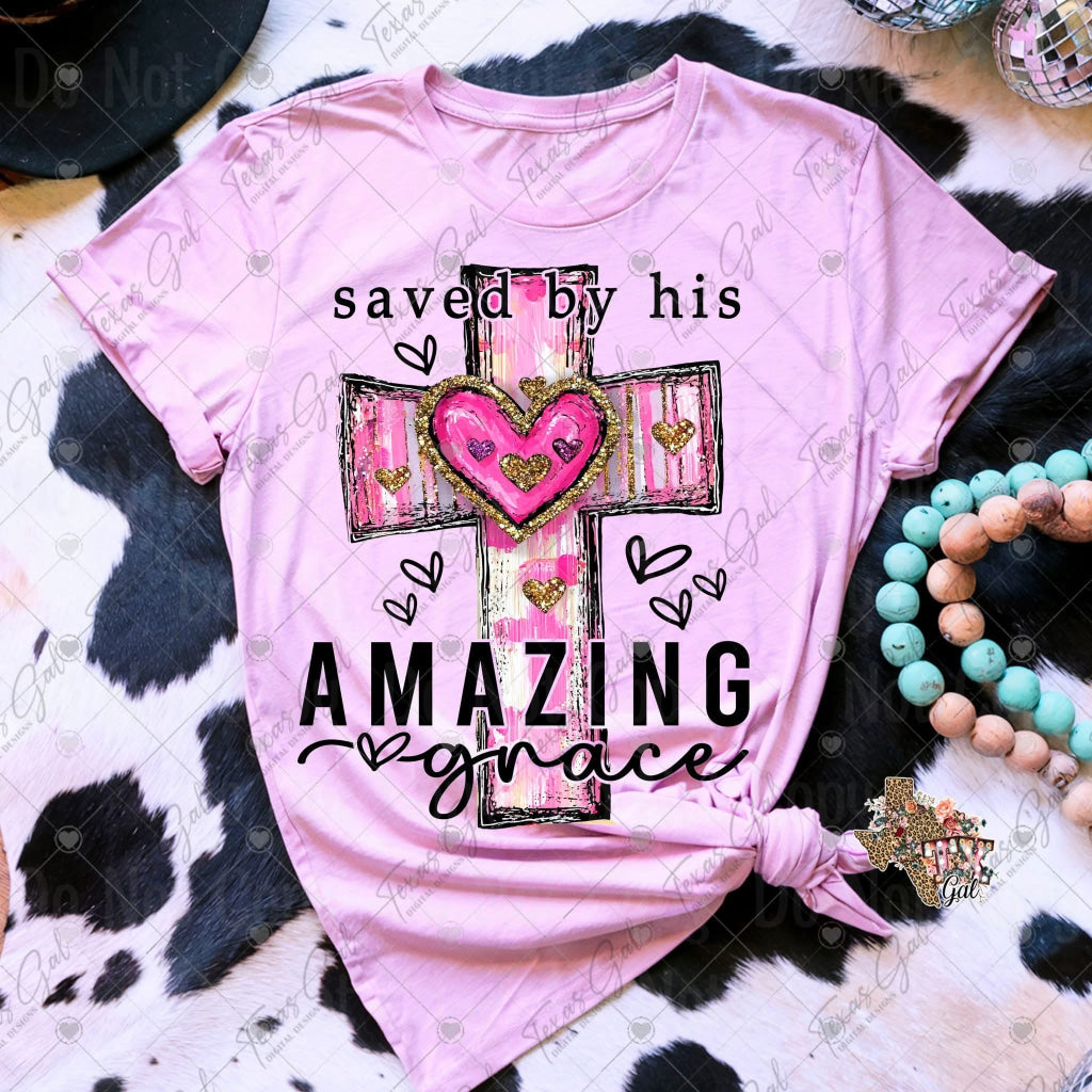 Saved by his amazing grace - Bella Canvas Completed Tee
