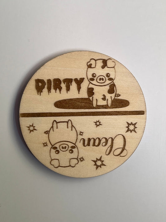 Dirty Clean Dishwasher Magnet - 3 Inch Laser Engraved Pig Design Laser Engraved Ornaments
