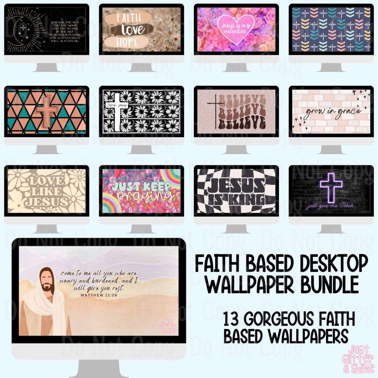 Faith-Based Desktop Wallpaper Bundle - 13 High-Resolution Inspirational Digital Wallpapers