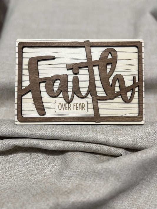 Faith OVER FEAR” Wooden Sign – Choose Your Finish Natural / dark Keychains