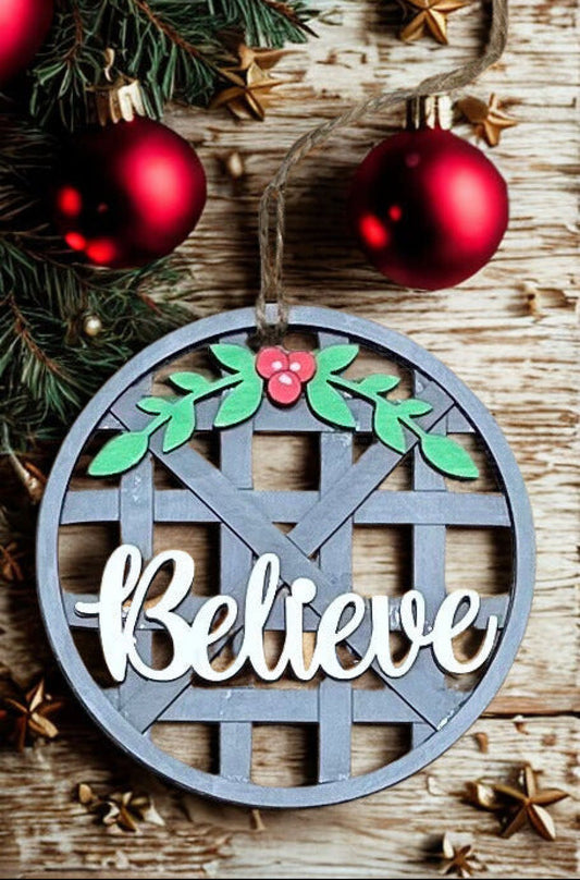Laser Engraved ’Believe’ Christmas Ornament - Farmhouse Style Ornaments