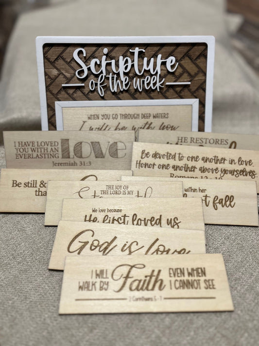 Scripture of the Week Wooden Sign with 10 Changeable Inserts – Choose Your Finish Keychains