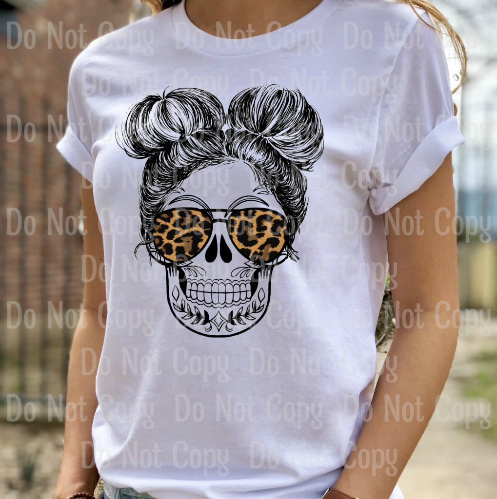 Messy Bun Leopard Glasses Sublimation Transfers