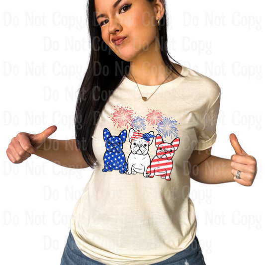 French Bulldogs American Flag Dtf Transfers