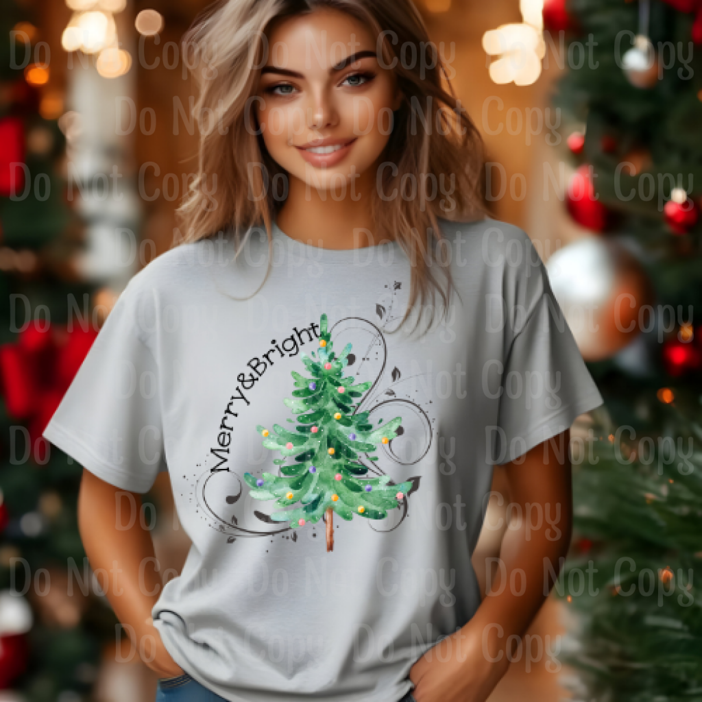 Merry And Bright Tree Dtf Transfers