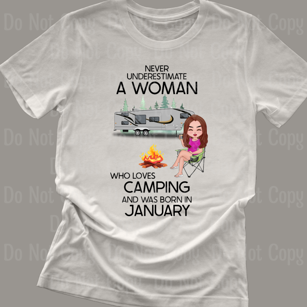 Never Underestimate A Woman Who Loves Camping Dtf Transfers