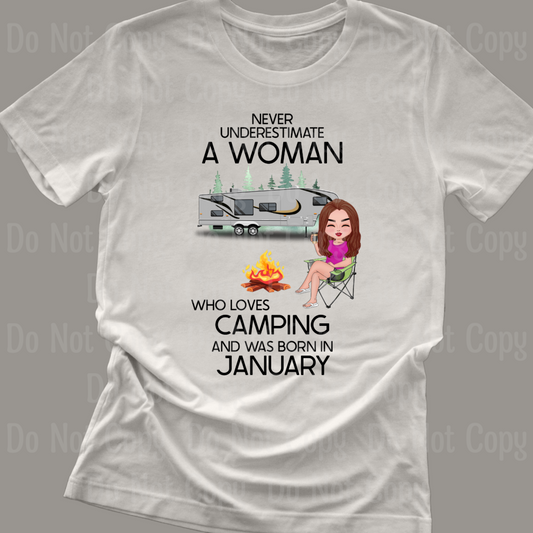 Never Underestimate A Woman Who Loves Camping Dtf Transfers