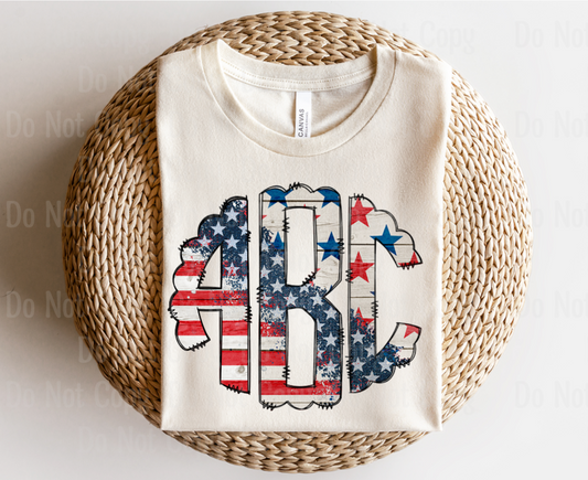 Usa Flag Monogram (Leave In Notes At Checkout) Dtf Transfers