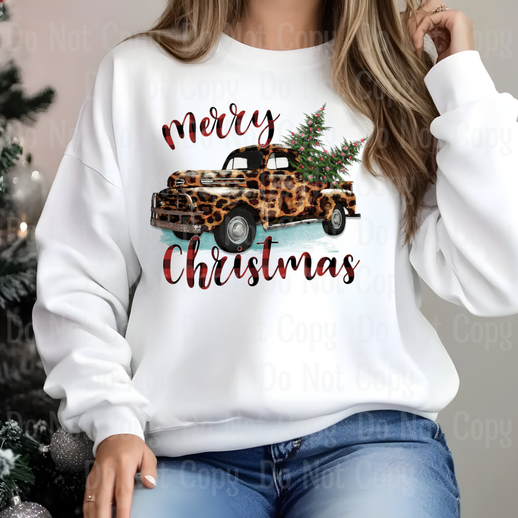 Merry Christmas Buffalo Plaid Leopard Truck Dtf Transfers