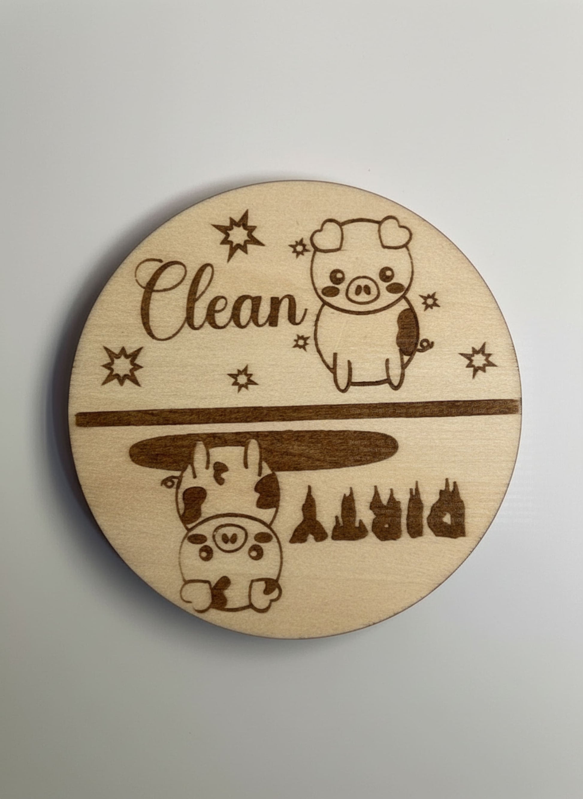Dirty Clean Dishwasher Magnet - 3 Inch Laser Engraved Pig Design Laser Engraved Ornaments