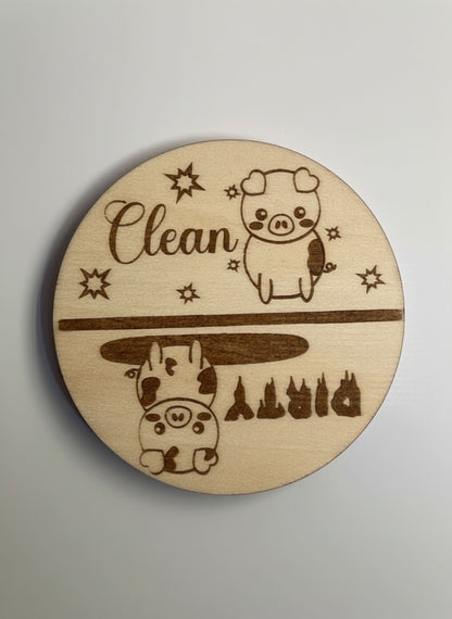 Dirty Clean Dishwasher Magnet - 3 Inch Laser Engraved Pig Design Laser Engraved Ornaments