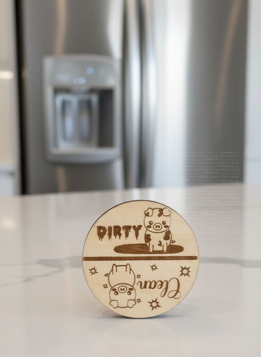 Dirty Clean Dishwasher Magnet - 3 Inch Laser Engraved Pig Design Laser Engraved Ornaments