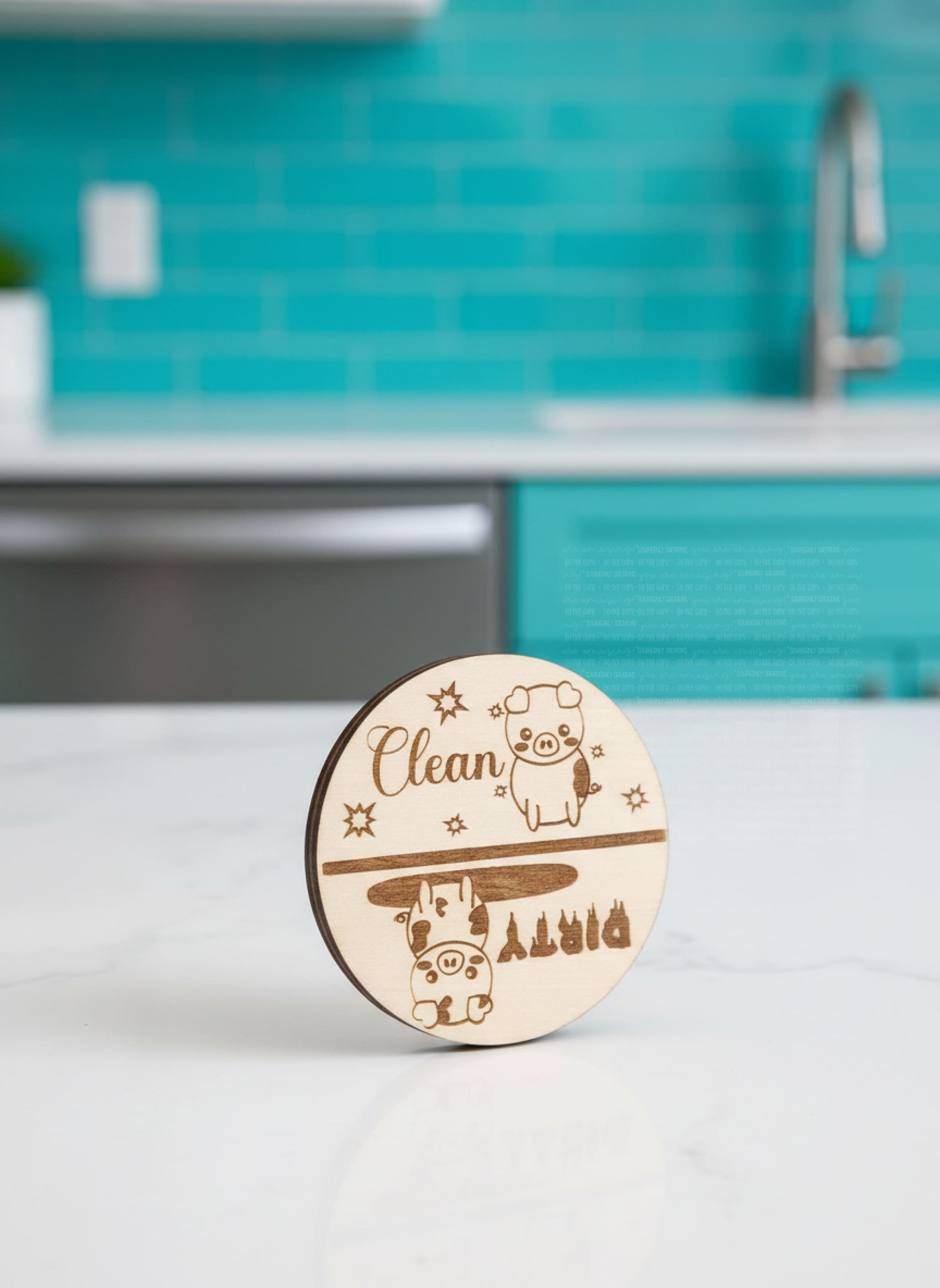Dirty Clean Dishwasher Magnet - 3 Inch Laser Engraved Pig Design Laser Engraved Ornaments