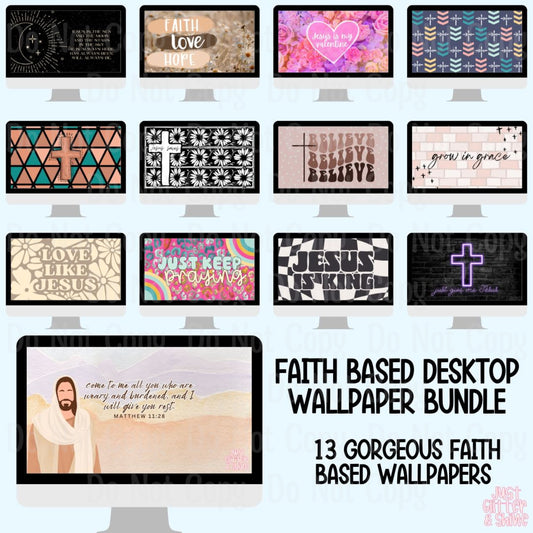 Faith-Based Desktop Wallpaper Bundle - 13 High-Resolution Inspirational Digital Wallpapers