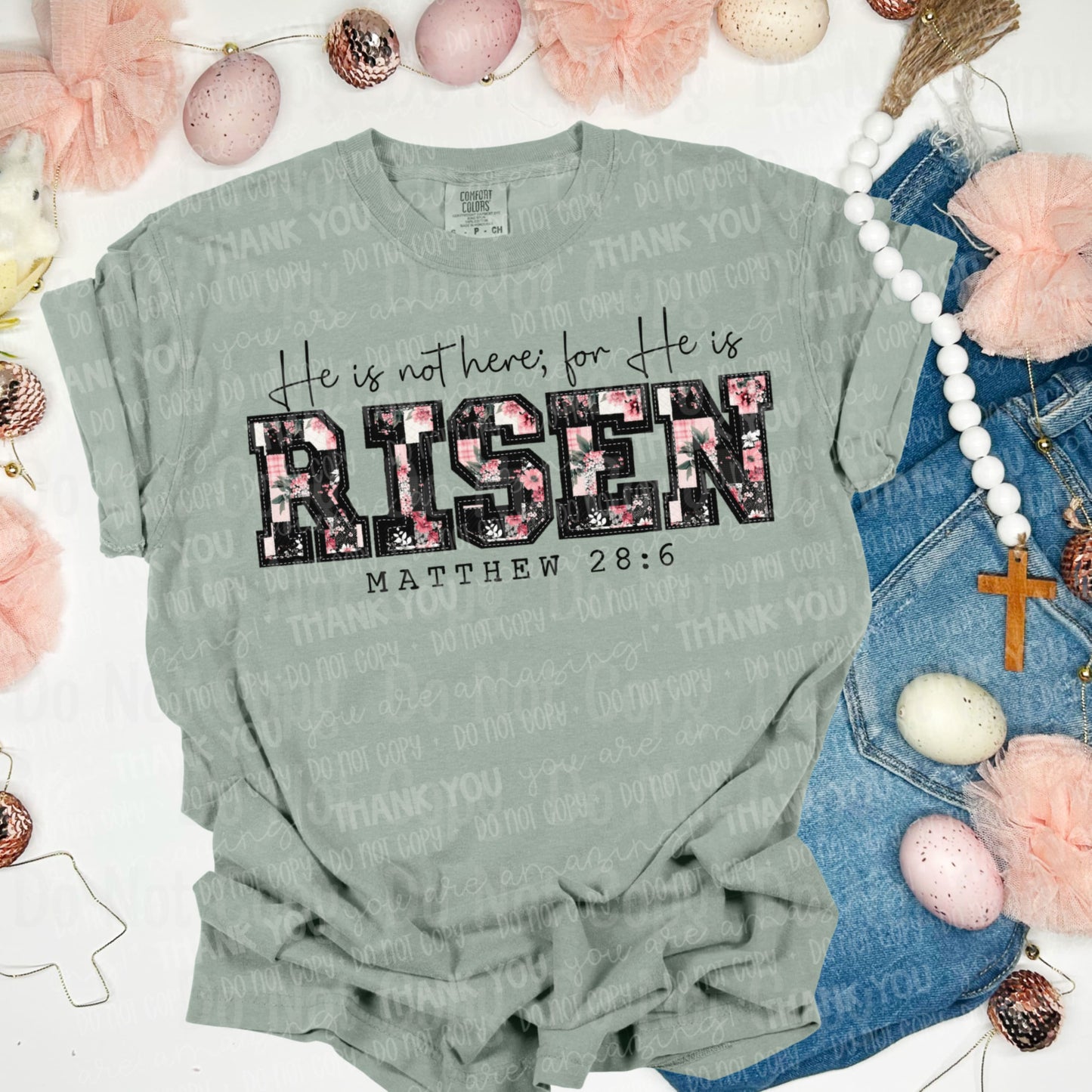 HE IS RISEN QUILTED FLORAL DTF Transfers