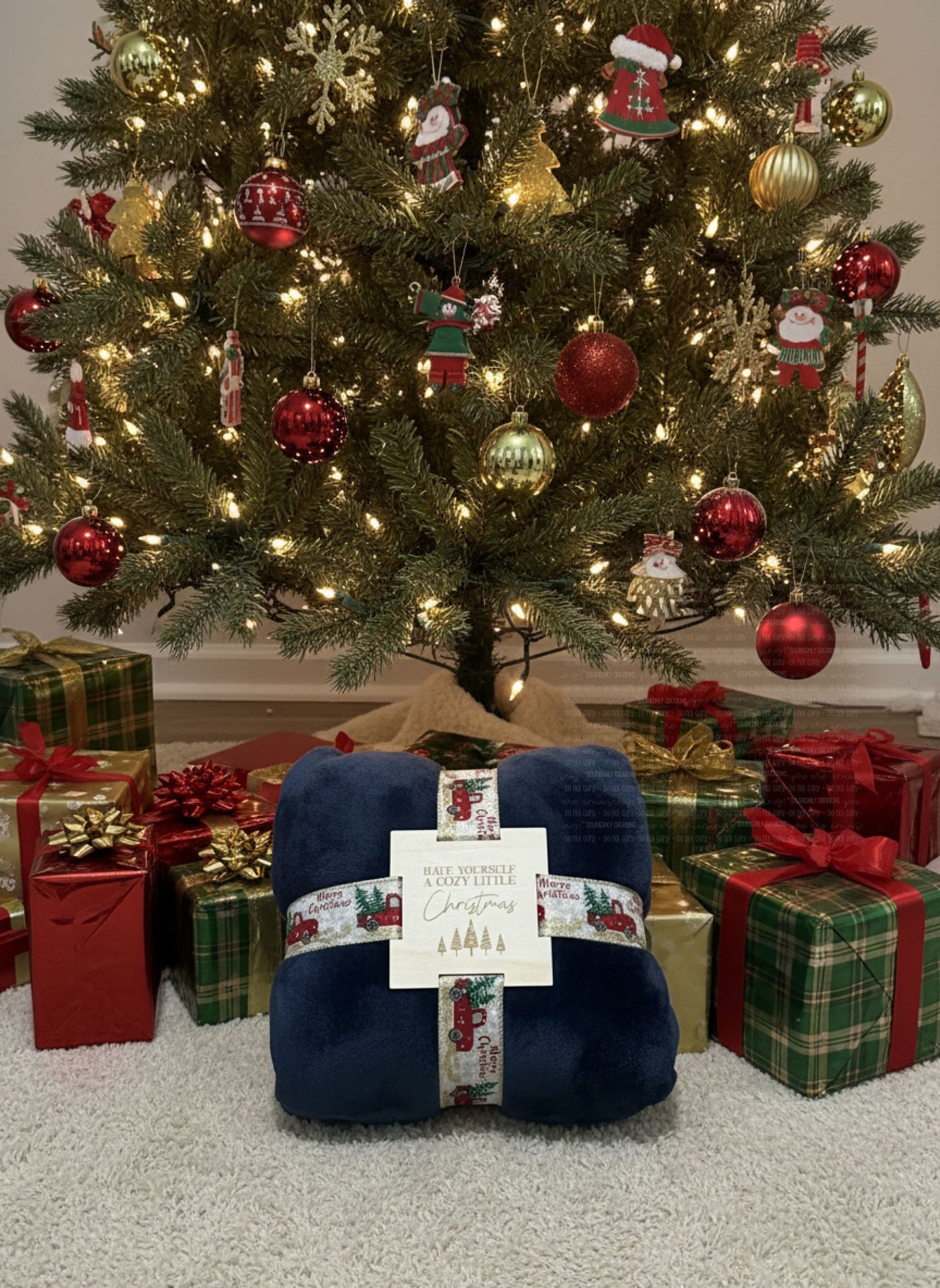Laser Cut Blanket Tags - Cozy Little Christmas - 4x4 Inch Gift Tags with Ribbon Gift Tags & Labels