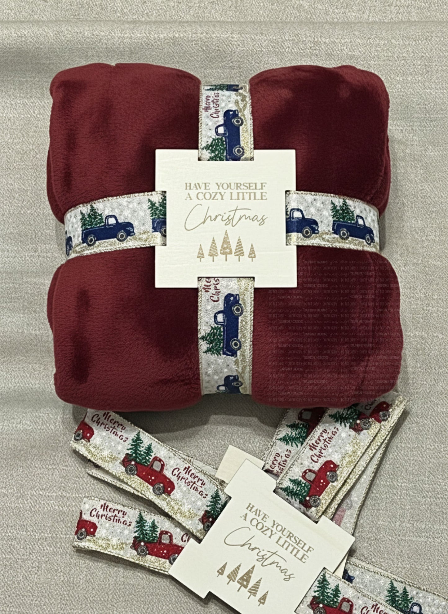Laser Cut Blanket Tags - Cozy Little Christmas - 4x4 Inch Gift Tags with Ribbon Gift Tags & Labels