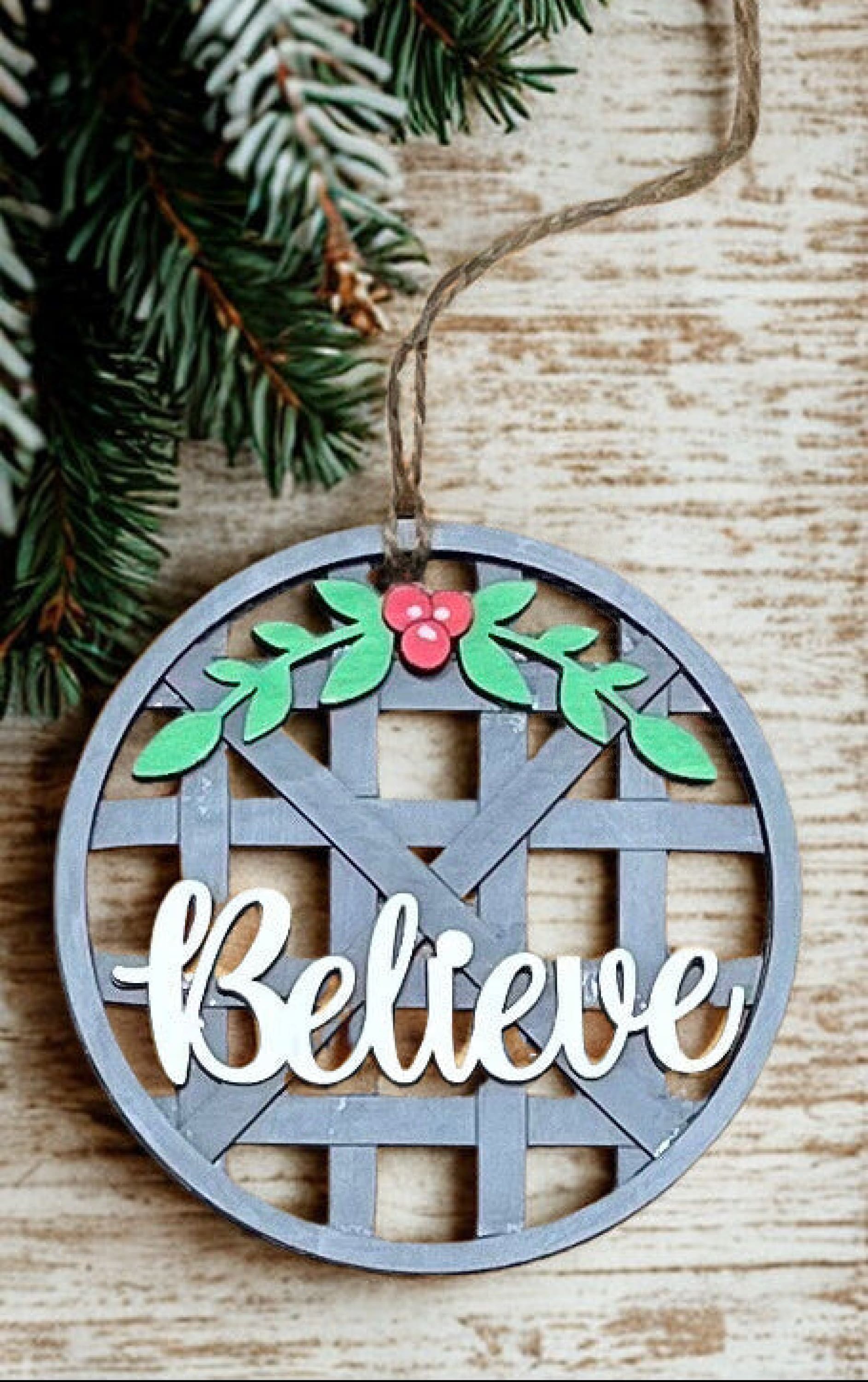 Laser Engraved ’Believe’ Christmas Ornament - Farmhouse Style Ornaments