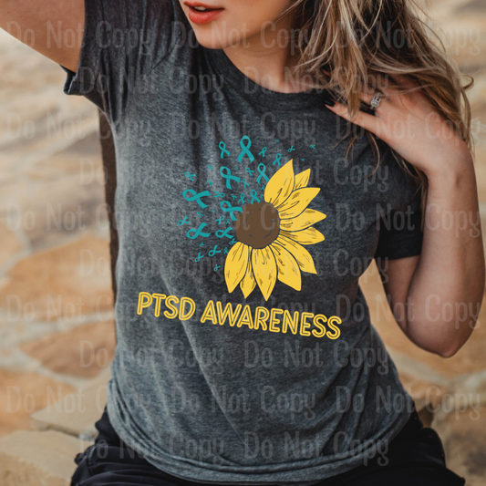 Ptsd Awareness Sunflower Teal Ribbon Dtf Transfers