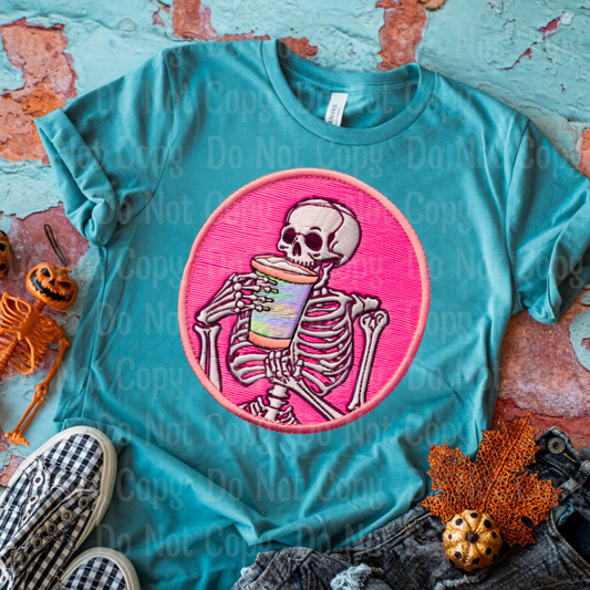 Pink Skelly Coffee Dtf Transfers