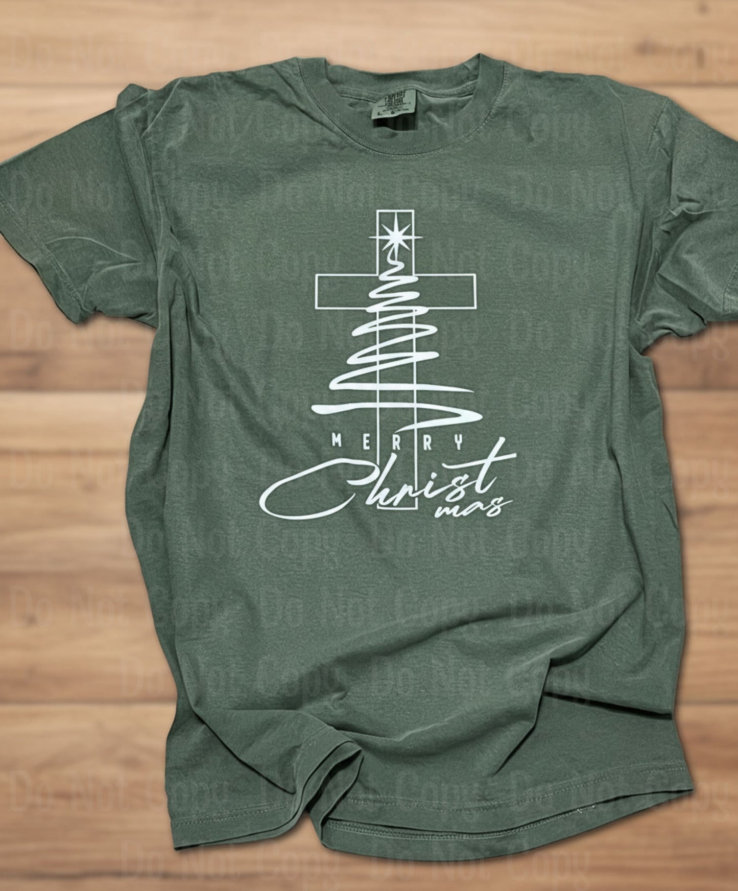 Merry Christmas Tree T-Shirt - Comfort Colors Moss T-Shirt