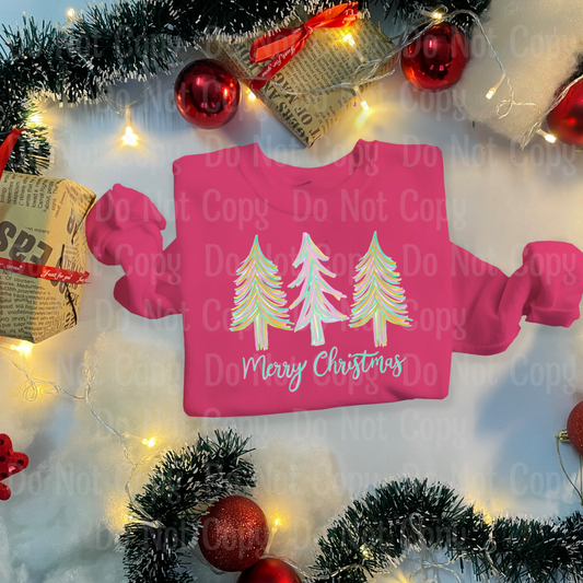 Merry Christmas Pink Pastel Tree Dtf Transfers