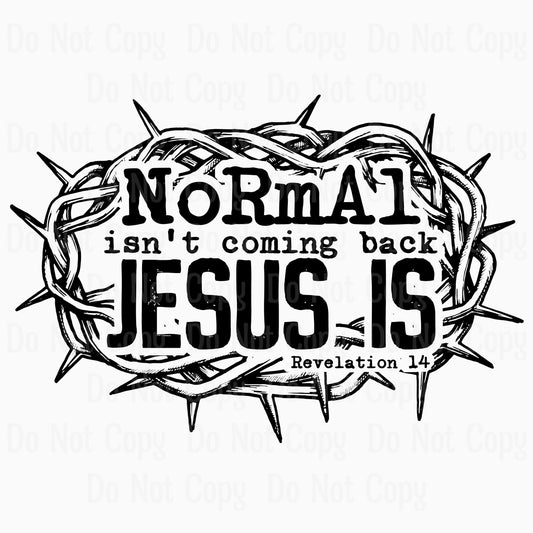 NORMAL ISNT COMING BACK JESUS IS DTF Transfers