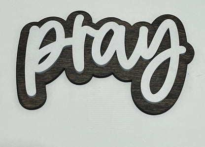 Pray Magnet - 4 Inch Stained Wood with White Paint Laser Engraved Ornaments