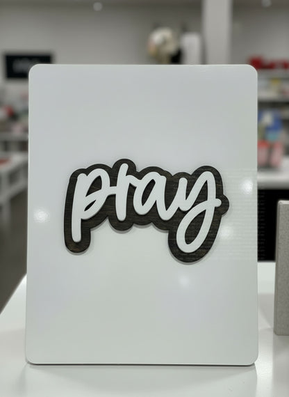 Pray Magnet - 4 Inch Stained Wood with White Paint Laser Engraved Ornaments