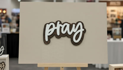 Pray Magnet - 4 Inch Stained Wood with White Paint Laser Engraved Ornaments
