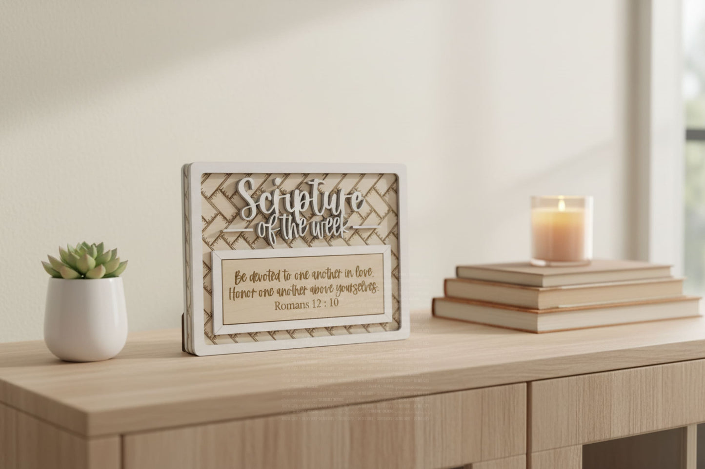 Scripture of the Week Wooden Sign with 10 Changeable Inserts – Choose Your Finish Keychains