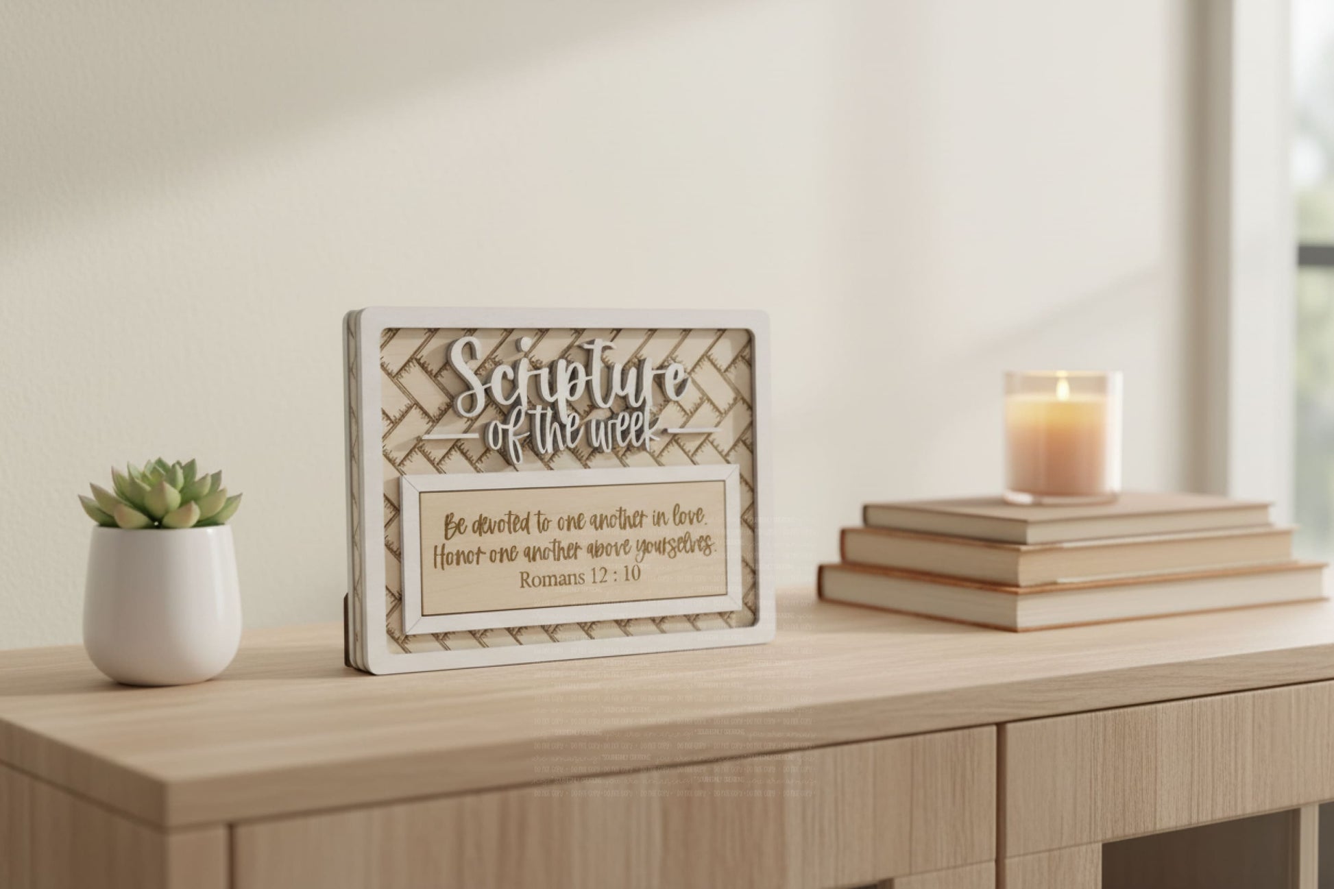Scripture of the Week Wooden Sign with 10 Changeable Inserts – Choose Your Finish Keychains