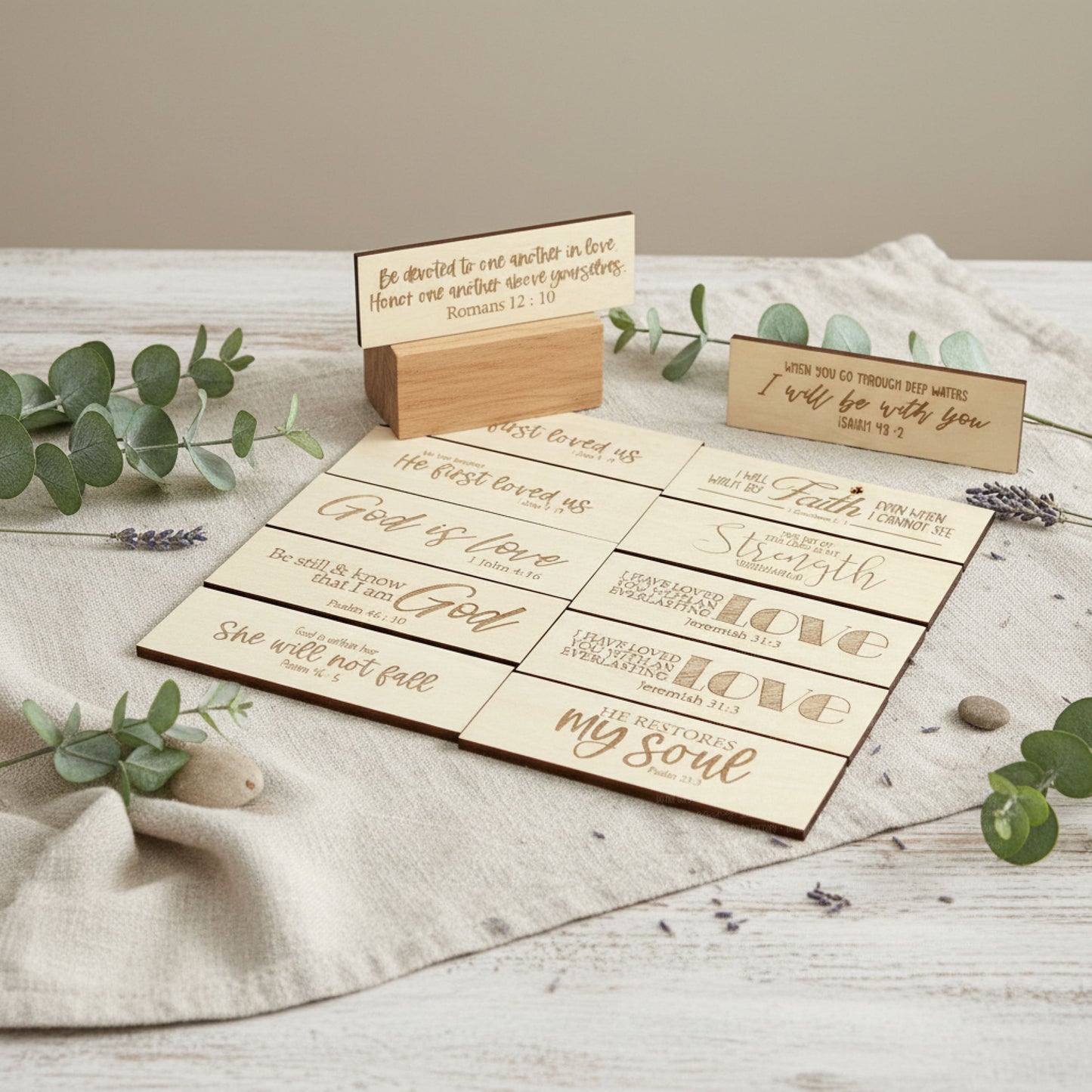 Scripture of the Week Wooden Sign with 10 Changeable Inserts – Choose Your Finish Keychains