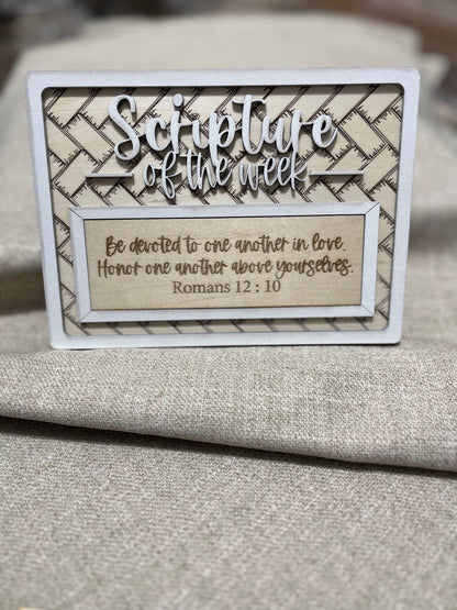 Scripture of the Week Wooden Sign with 10 Changeable Inserts – Choose Your Finish Keychains