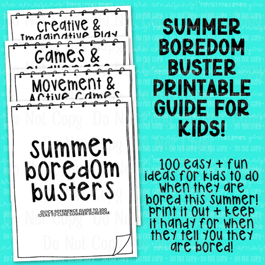 Summer Boredom Buster Printable Guide for Kids!