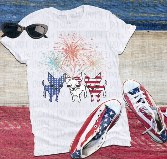 3 Chihuahuas American Flag - Sublimation Print Transfers