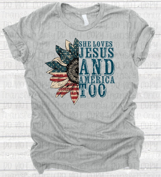 American Flag Sunflower Shes Loves Jesus And America Too Screen Print Transfers