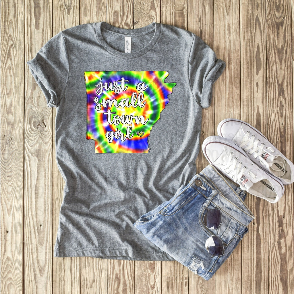 Arkansas Just A Small Town Girl - Dark Tye Dye Sublimation Print Transfers