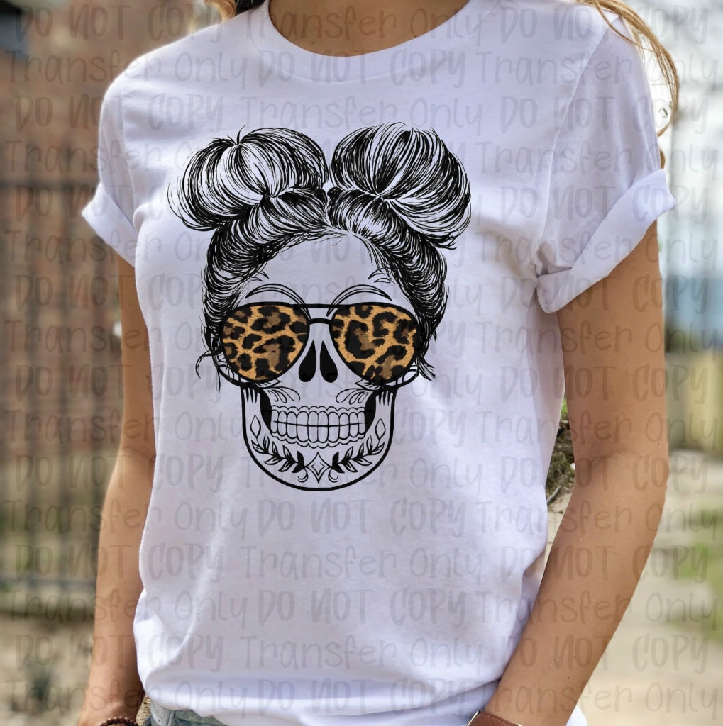 Messy Bun Leopard Glasses Sublimation Transfers