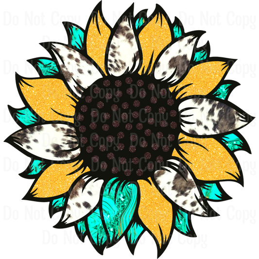 Teal Yellow Cow Hide Sunflower