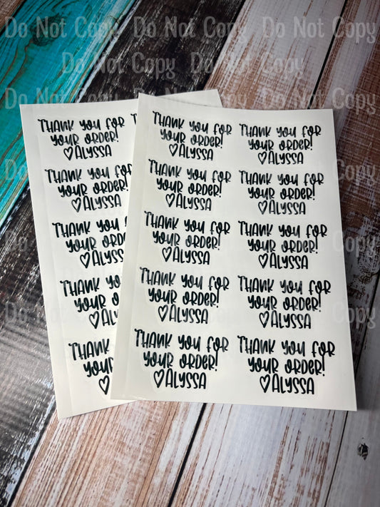 Thank You For Your Order (Heart With Name)